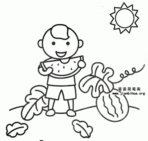 儿童简笔画教程美好的夏天大树下吃西瓜简笔画插画师傅上传于