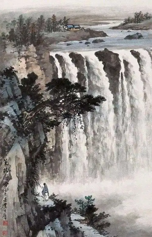 一组壮美的瀑布国画,令人震撼!