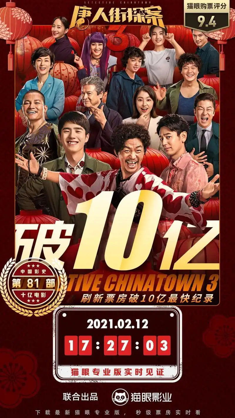 电影《唐人街探案3》总票房突破10亿