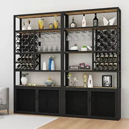 铁艺轻奢风家用红酒柜工业风葡萄酒杯架展示架落地靠墙置物架酒吧