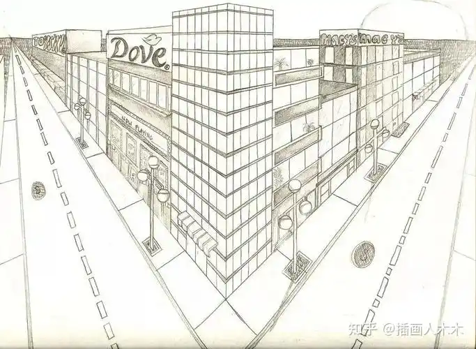 02两点透视在两点透视的结构中,有两个透视消失点.什么是"消失点"呢?