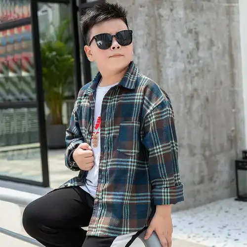 胖男童春装衬衫中大童秋季衬衣胖童装加肥加大长袖小男孩春秋开衫