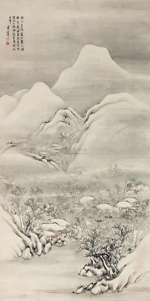 0389雪景山水立轴设色纸本