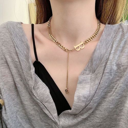 网红超火欧美爆款个性时尚配饰小字母b项链复古嘻哈金属钛链女潮
