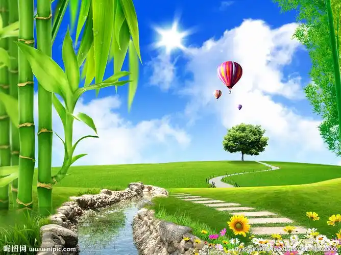 蓝天白云竹子风景图片