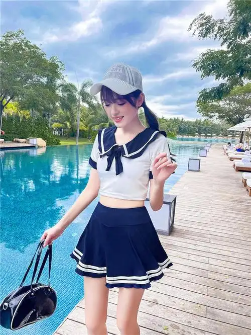 日本高档游泳衣女夏分体两件套保守显瘦遮肚少女学生