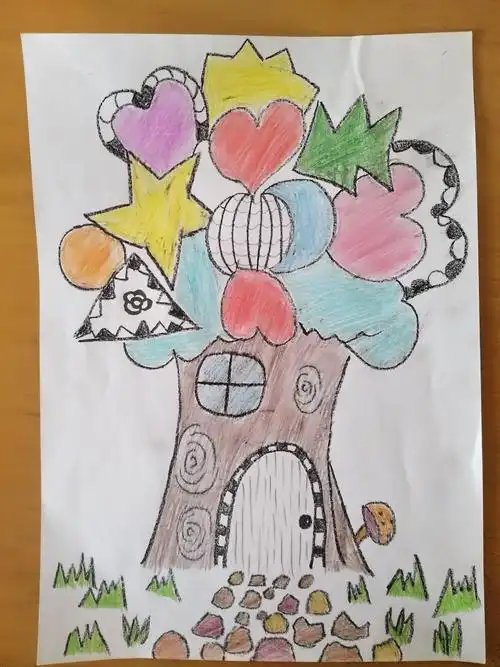 景园人杰幼儿园大班绘画《神奇的树》