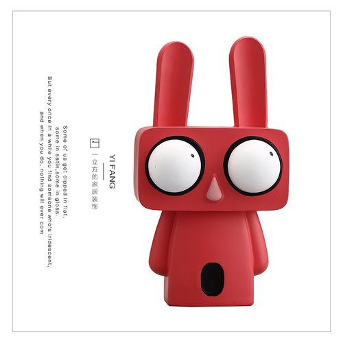 简约卡通红白大眼兔子方头呆萌兔树脂摆件家居软装玄关客厅工艺品