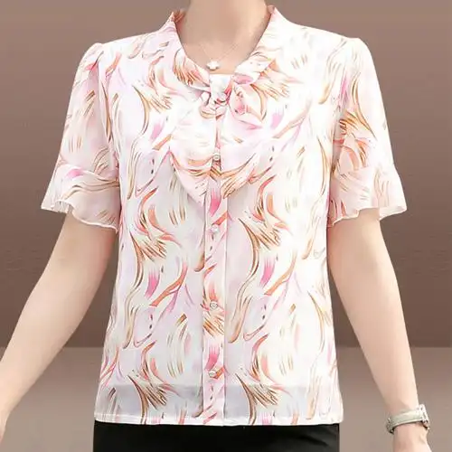 妈妈夏装雪纺衫洋气中年妇女时尚短袖t恤中老年婆婆夏季遮肚上衣