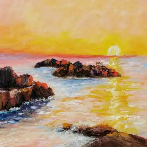 油画棒海岛落日圆