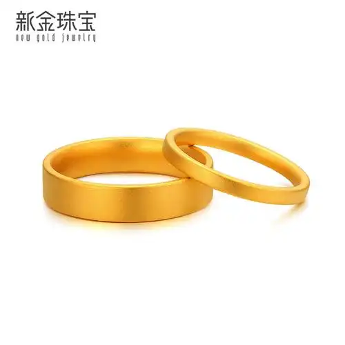 新金珠宝古法黄金无事戒足金999情侣对戒硬金素戒磨砂结婚指环1042