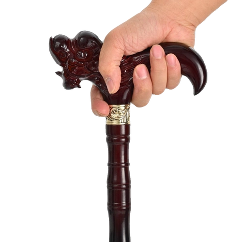 雕刻龙头拐棍老人拐杖实木防滑轻便四脚稳固防摔徒步老年人手杖