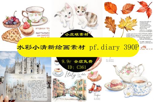 c361水彩小清新美食甜品临摹图片绘画素材蛋糕花朵风景图集pf.dia