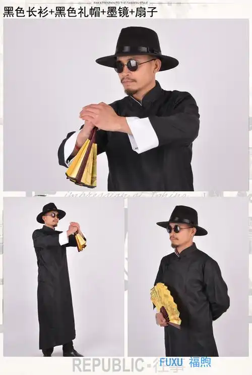 上海滩男装夏民国风男装长袍演出服男许文强服装民国布扣衣服中式长衫