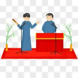 卡通手绘相声表演场景素材pngpsd卡通相声双人小品场景免抠元素pngpsd