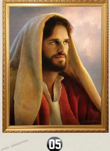 耶稣以马内利画像 基督教徒信仰教堂装饰画有框画壁挂画西方油画艺术