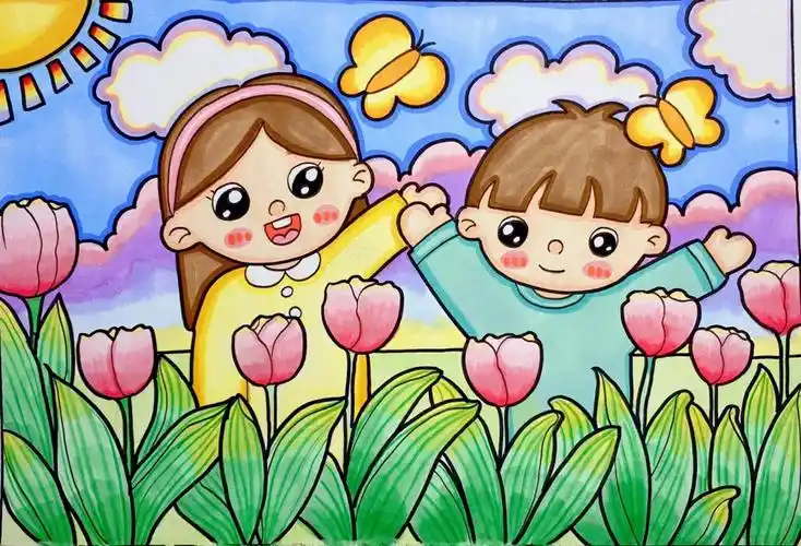 白卡纸a4#幼师考编  #多乐绘马克笔  #画画  #儿童画 #郁金香 #简笔