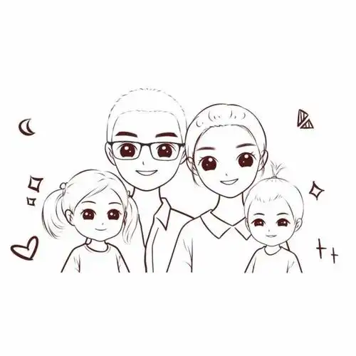 全家福微信头像,三口四口五口之家手绘头像