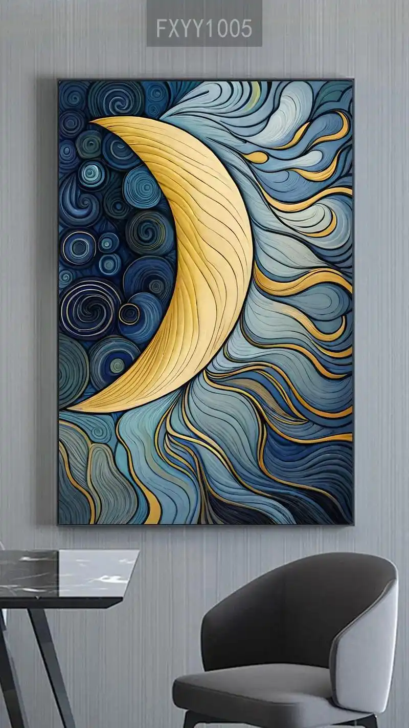 抽象创意梵高艺术风格星空明月夜玄关装饰画高清图片设计素材图库大全