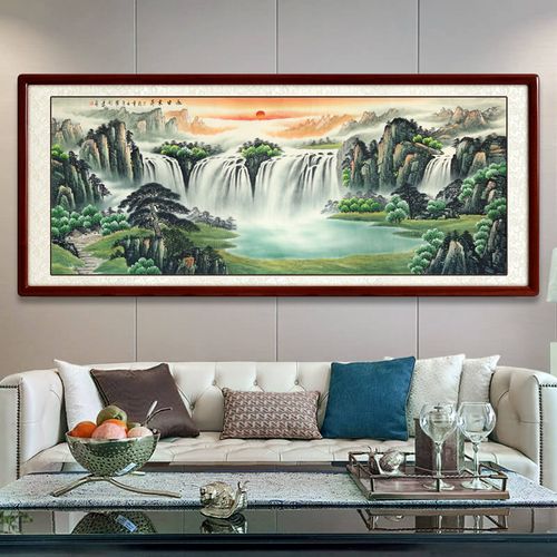 青绿名家纯手绘国画真迹旭日东升山水画客厅挂画字画靠山图办公室