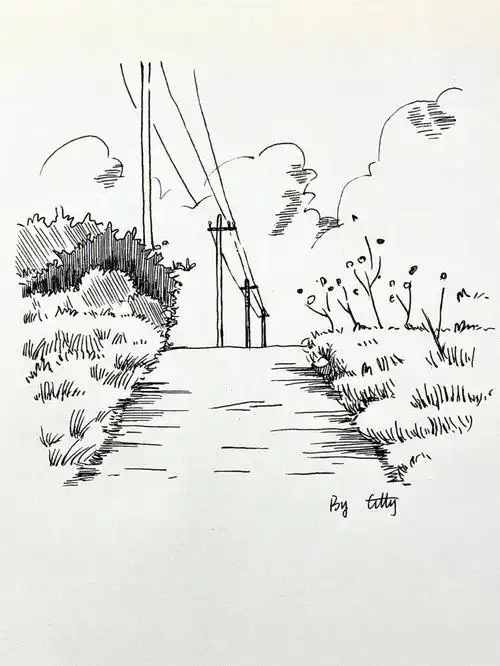 双子树第一次尝试这种风景小图钢笔速写,很喜欢这种画风～有不到蔚哪