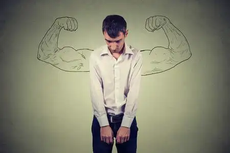 强大的男人现实与野心一厢情愿的概念. 悲伤插画