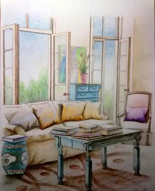 田园风格马克笔手绘装修效果图