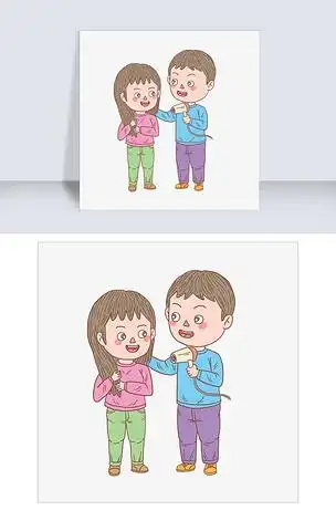 卡通手绘人物谈吹头发情侣