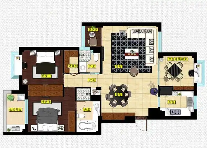 高端别墅客厅平面图片_装信通网效果图