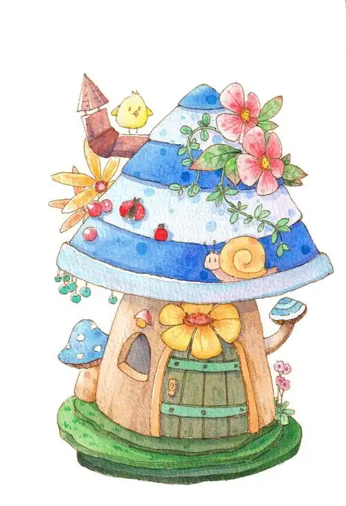 钢笔淡彩 童话镇儿童插画