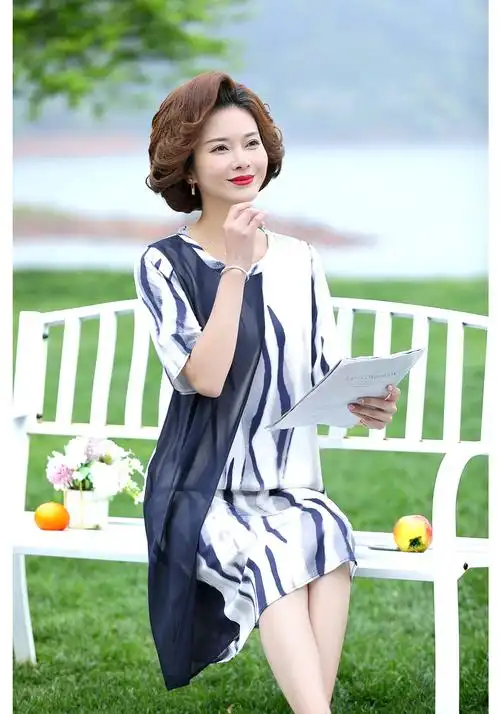 宝莲朵妈妈装夏装洋气裙子夏季新款中年女装40岁大码衣服中老年雪纺