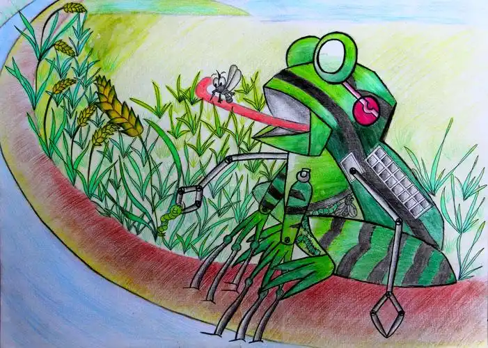 三等奖中学生科幻画智能捕虫蛙赏析