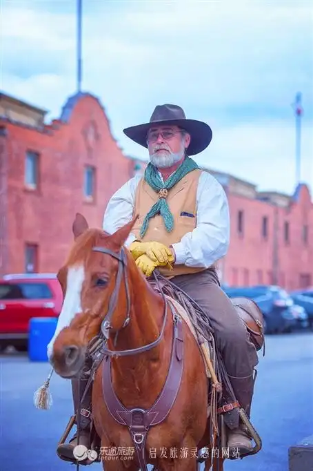 德克萨斯州 大街上,随处可见穿着马靴,戴着牛仔帽,骑着马在街区漫步的