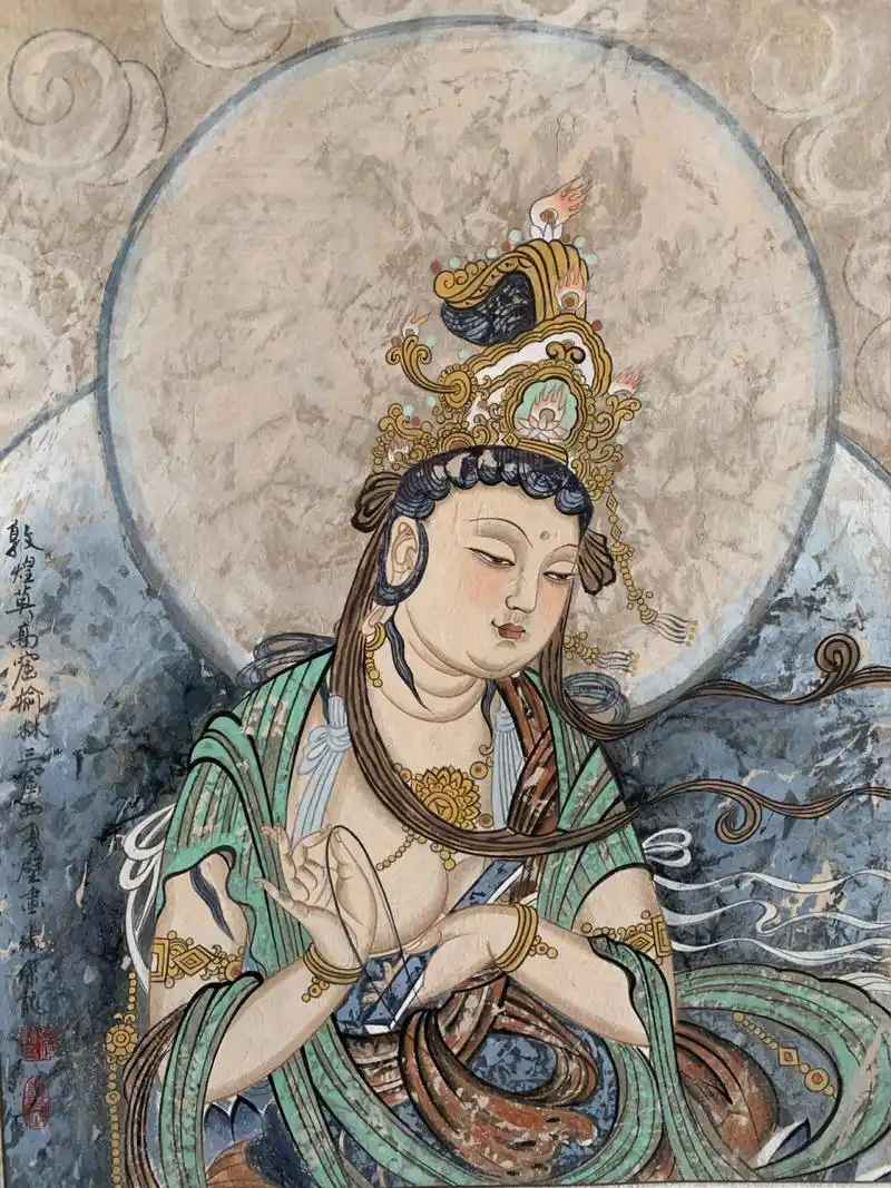 敦煌莫高窟唐代壁画(岩彩)菩萨伎乐天 敦煌莫高窟唐代壁画(岩彩)菩萨