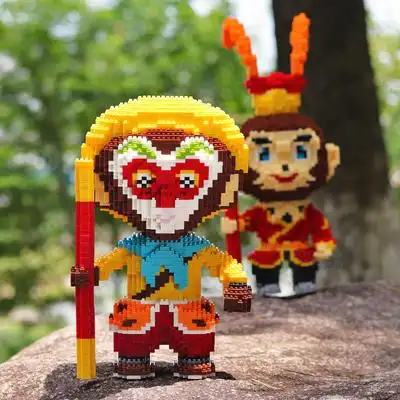 微型益智积木小颗粒拼装钻石玩具男孩西游记齐天大圣孙悟空摆件