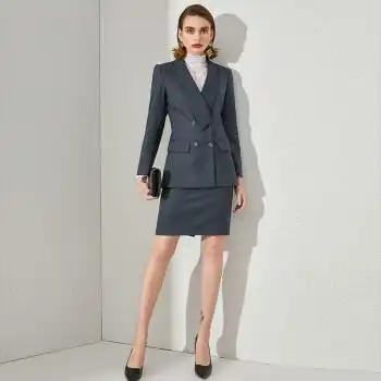 艾尚臣高端女士正式场合西装套装长袖灰色职业装西服套裙气质经理工作