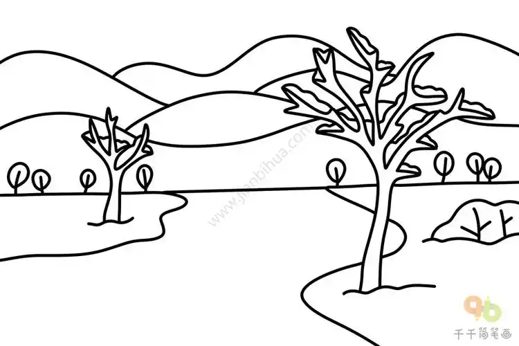 儿童画冬天雪景简笔画