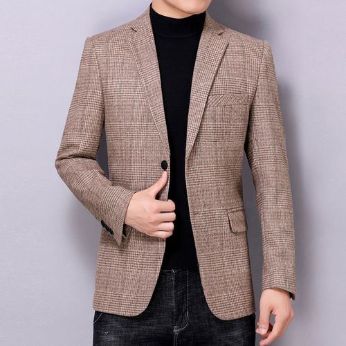 2020秋季新款男式休闲西装羊毛外套中年男士宽松单件小西服