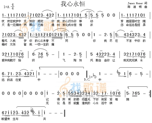 泰坦尼克号主题曲我心永恒葫芦丝曲谱