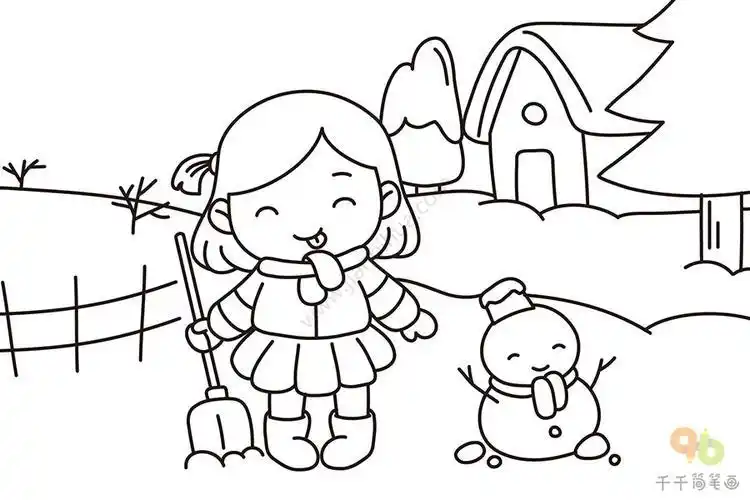 冬天小孩玩雪简笔画