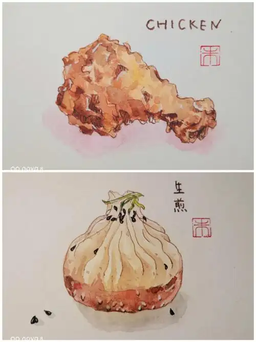 画一个鸡腿儿和生煎附线稿