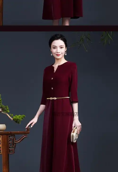 妈妈穿的时尚款衣服喜婆婆婚宴装遮肚子连衣裙年婚礼礼服高贵改良旗袍