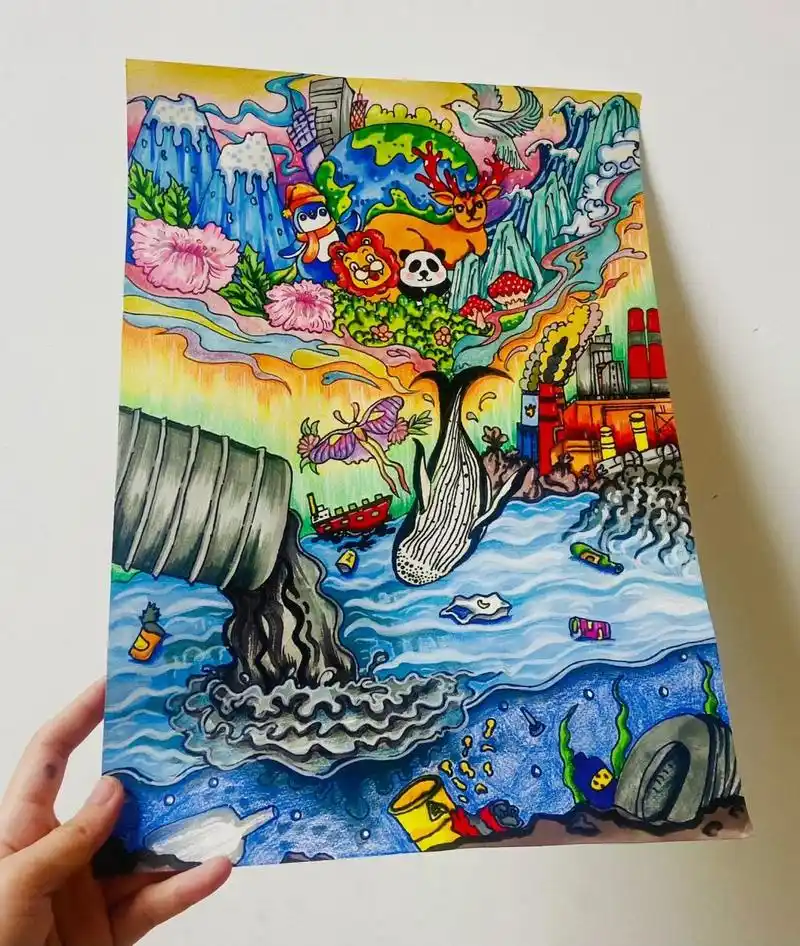 海洋污染保护水资源绘画 海洋污染环保主题:保护水资源 爱护海洋