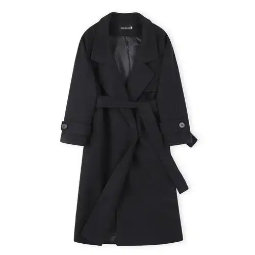 赫本黑色风衣双面毛呢外套2020秋冬季新款韩版风衣