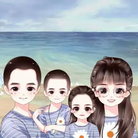 手绘头像一组卡通头像全家福一家四口