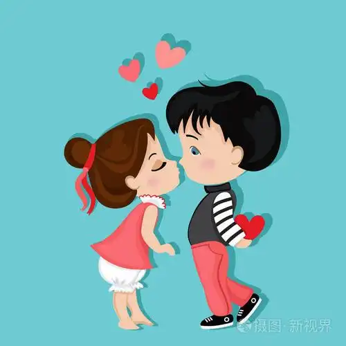 情人节那天.男孩和女孩接吻.爱卡