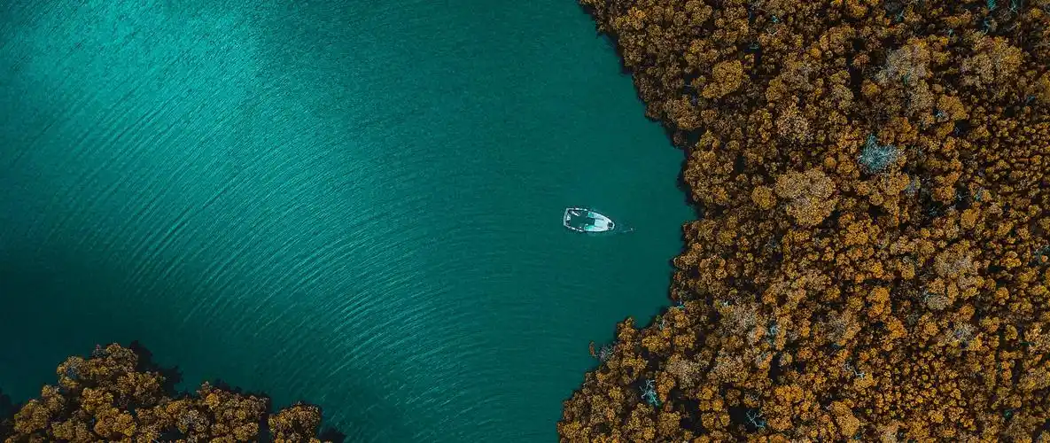 download 2560x1080 island, ocean, top view wallpaper, background