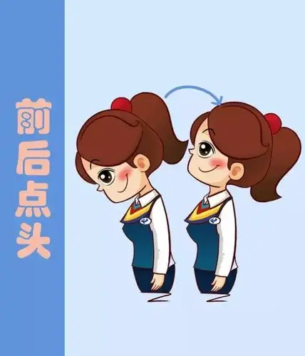 【摇头晃脑】前后,左右,360度顺时针旋转5次,再反方向旋转,重复动作三