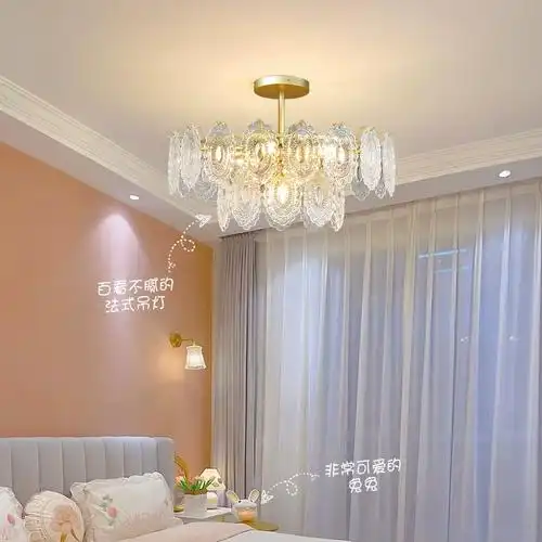 轻奢水晶餐厅全铜玻璃复古客厅灯大气美式灯具卧室灯网红吊灯法式