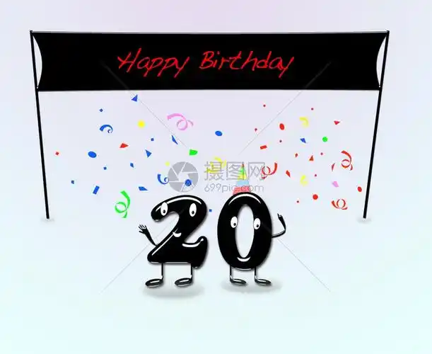 20岁生日派对插图配有卡通数字